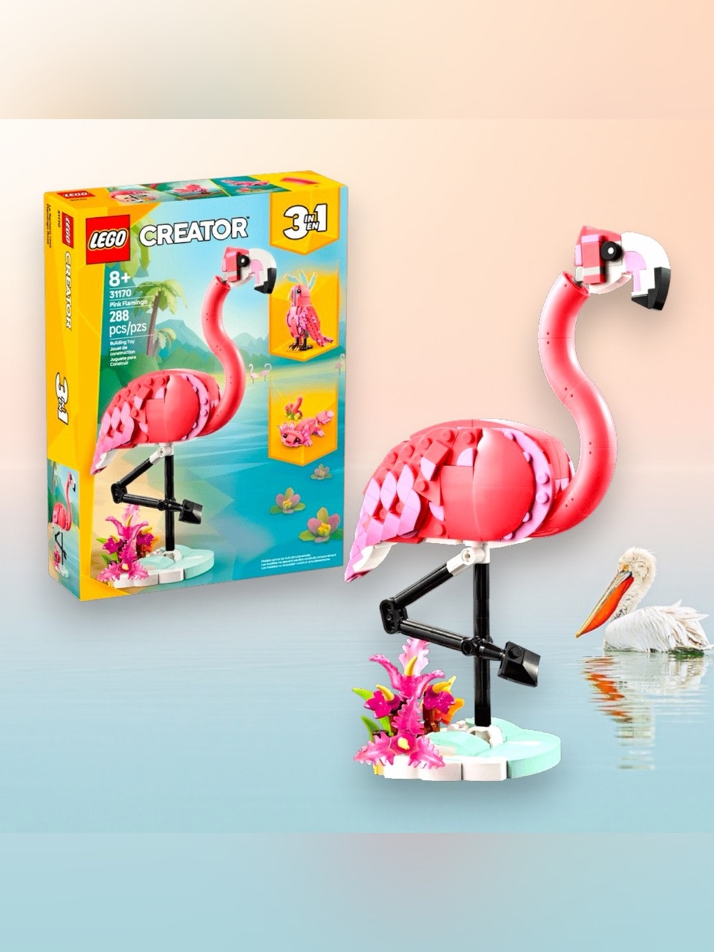LEGO Creator: 3 in 1 Animals Pink Flamingo Building Set #31170 (288 Pieces)